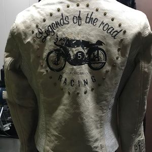 Unique leather jacket biker moto studs Med